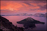 Photo: Alpenglow on storm clouds at sunset over Wizard Island and Crater Lake, Crater Lake National Park, Oregon