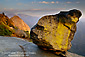 Lichen covered erratic boulder st sunset near Moro Rock, Sequoia National Park, California