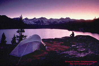 Evening camp at Waugh Lake, below the Lyell Crest, Ansel Adams Wilderness, Eastern Sierra, California