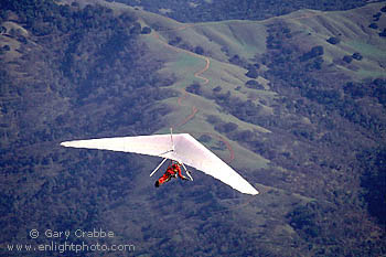 Hang glider in spring over oak covered hills, Mount Diablo State Park, Contra Costa County, California