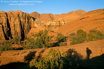 Image: Shadow hiker on red slickrock sandstone at Snow Canyon State Park, near St. George, Utah's Dixie, Utah